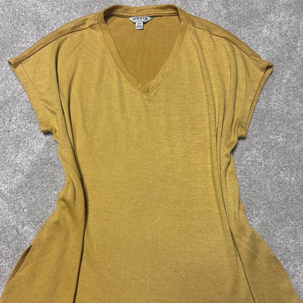 Orvis Mustard V-Neck Short Sleeve Tunic